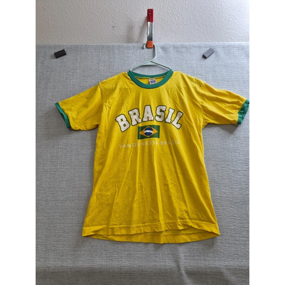Vintage Brazil National Football Team Shirt Mens Medium Yellow #10 Porto Blue